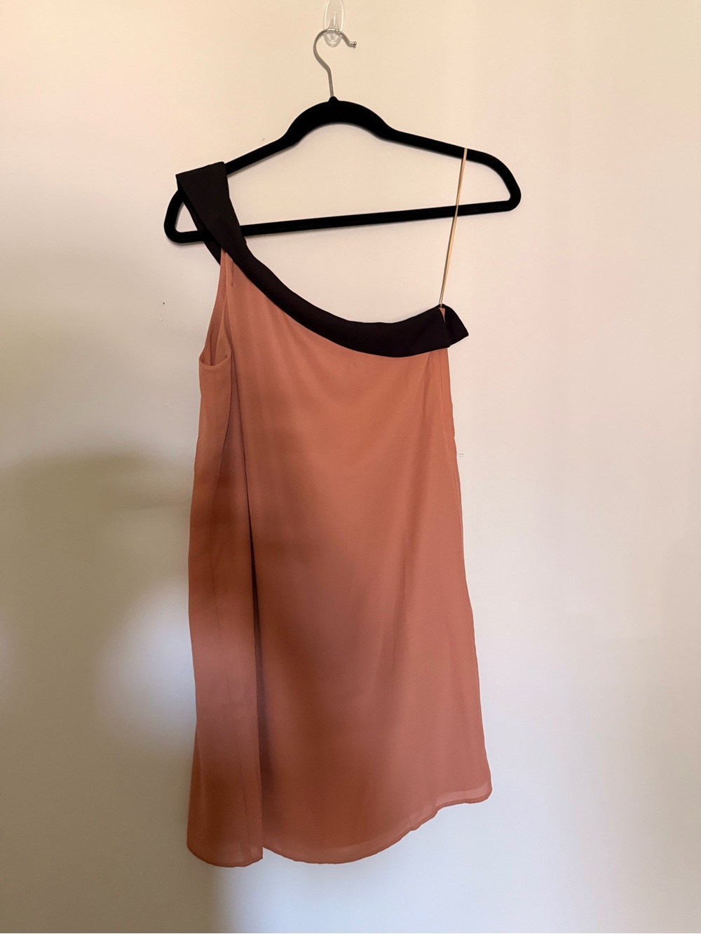 One-Shoulder Rust Slip Dress with Black Accent